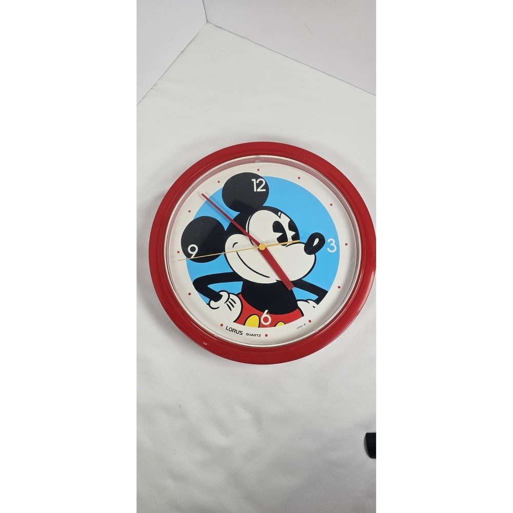 Disney Mickey Mouse Lorus Quartz Wall Clock Red Frame Japan Tested & Works